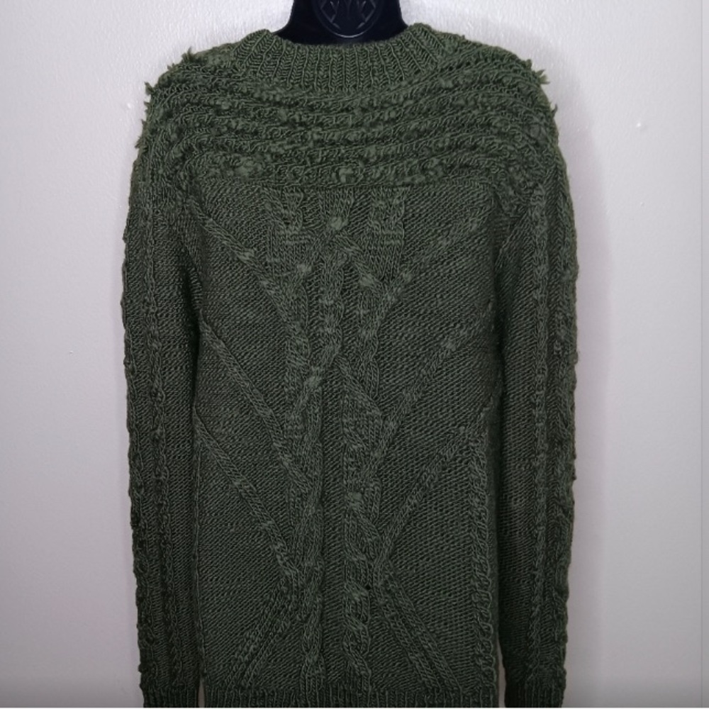 ISABEL MARANT Women's XL Sweater Lambs Wool Cable Knit Chunky Green Sweater - Picture 2 of 3